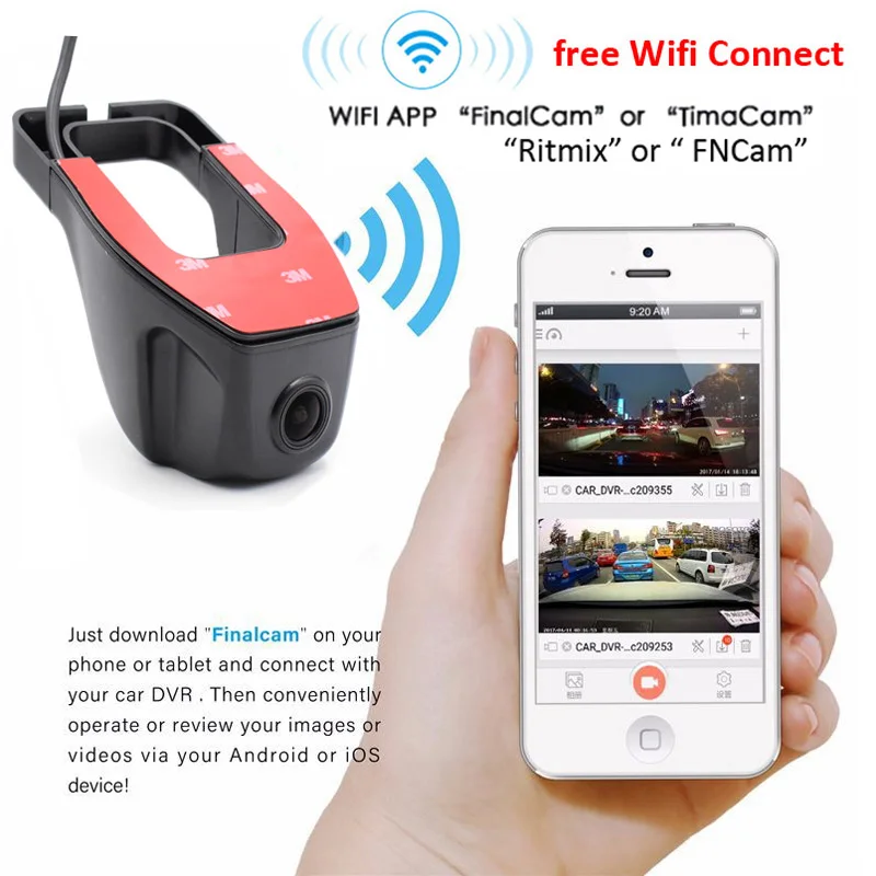 XCGaoon Wifi 170 градусов Автомобильный видеорегистратор видеокамера 1080P ночная версия
