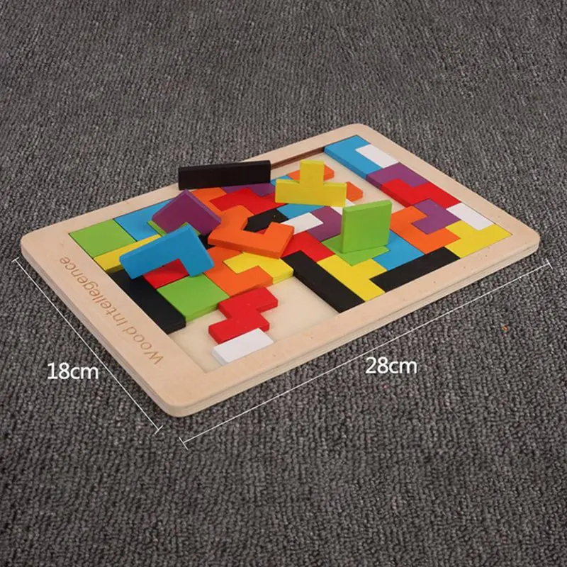 

Colorful 3D Puzzle Wooden Tangram Math Toys Tetris Game Children Pre-school Magination Intellectual Educational Toy For Kids