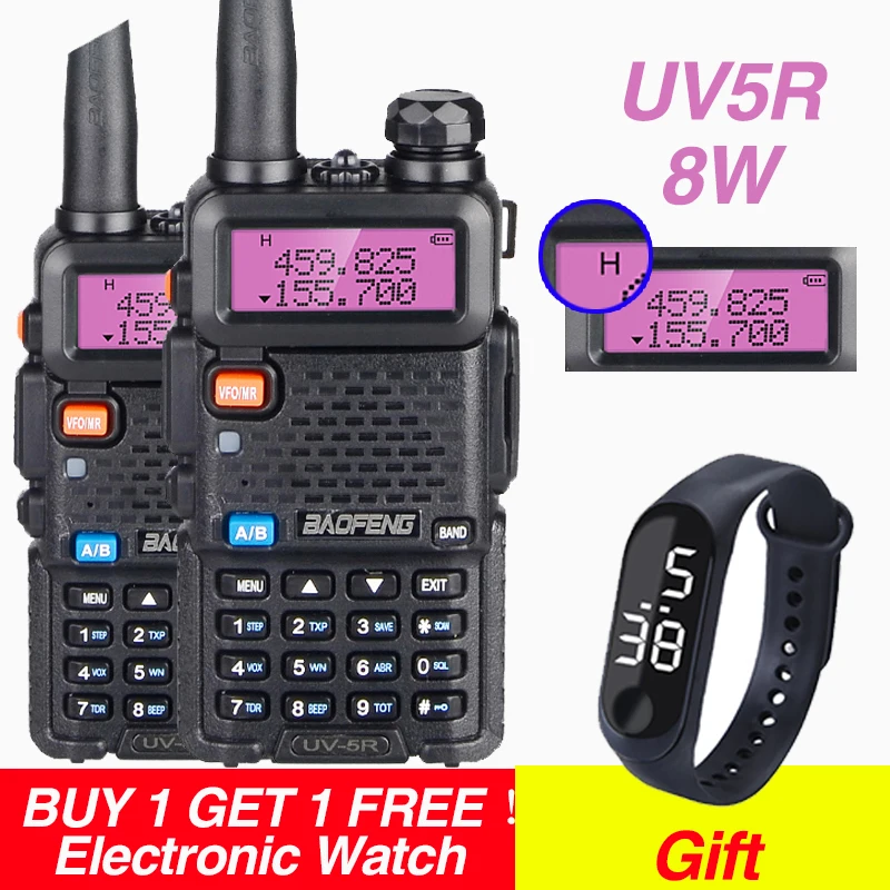 

2pcs High Power 8W Baofeng UV 5R Walkie Talkie VHF UHF Hunting Ham CB Radio 10KM Dual Band FM Transceiver UV5R Two Way Radio