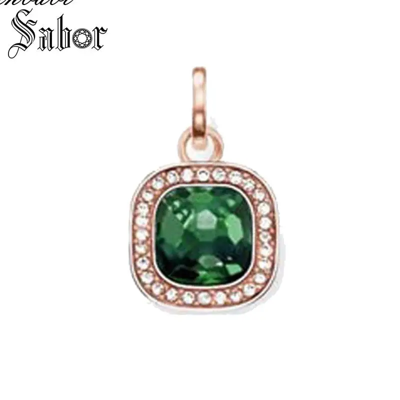 Кулон из розового золота с зеленым камнем серебряный цвет для женщин модный