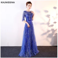 kaunissina elegant sequins evening dress half sleeve floor length formal prom dresses banquet a line party gown