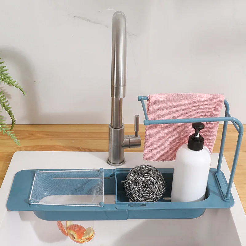 

Telescopic Sink Drainage Storage Rack with 10 x Filter Net Retractable Sponge Soap Holder for Home Kitchen Bathroom HE
