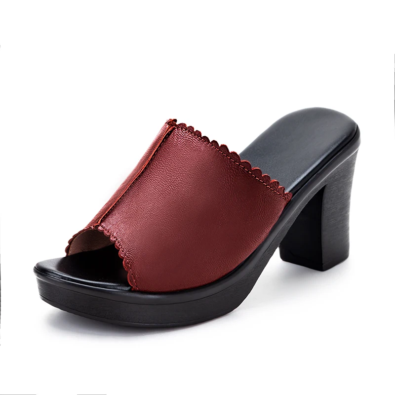 

ZIMNAFR 2020 Women Sandals Ladies Summer Slippers Genuine Leather Sandals Women High Heels Slippers