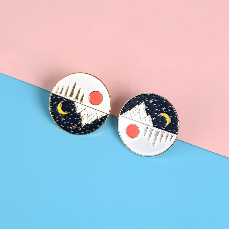 Эмалированные булавки с красивым пейзажем Восход Луны горизонт эмалевые круглые