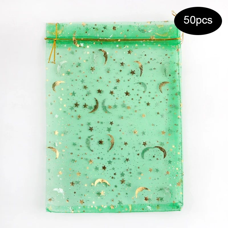 

50pcs/lot 9x12 7x9cm Small Organza Bag Wedding Decoration Charms Jewelry Packaging Bags Moon Star Drawstring Gift Bag Pouches