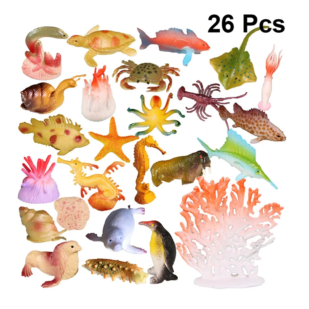 

26pcs Simulation Marine Animal Model Toys Sea Ocean Animals Pool Toys Set Realistic Deep Sea Animal Figures Kids Birthday Gifts