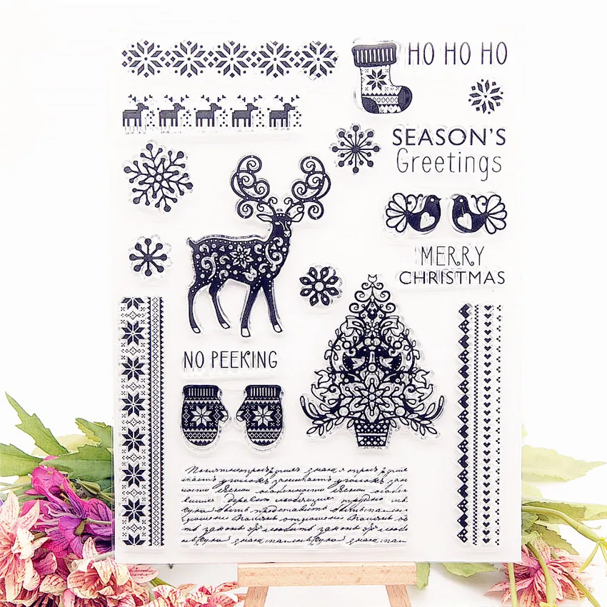 Прозрачные штампы с оленем 16 5*21 5 см/силиконовые уплотнения роликовый штамп для