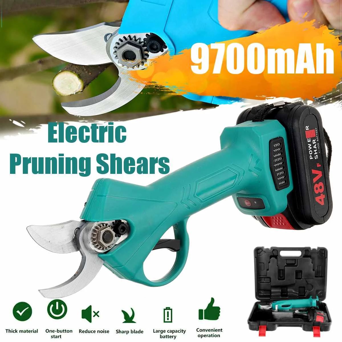 

48V 500W Electric Pruner 30mm Pruning Shear Efficient Fruit Tree Pruning Branches Cutter Landscaping Pruning Tools