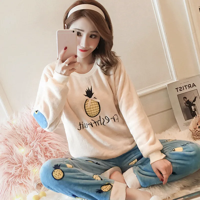 Женский пижамный комплект зимняя мягкая теплая Фланелевая пижама с животными