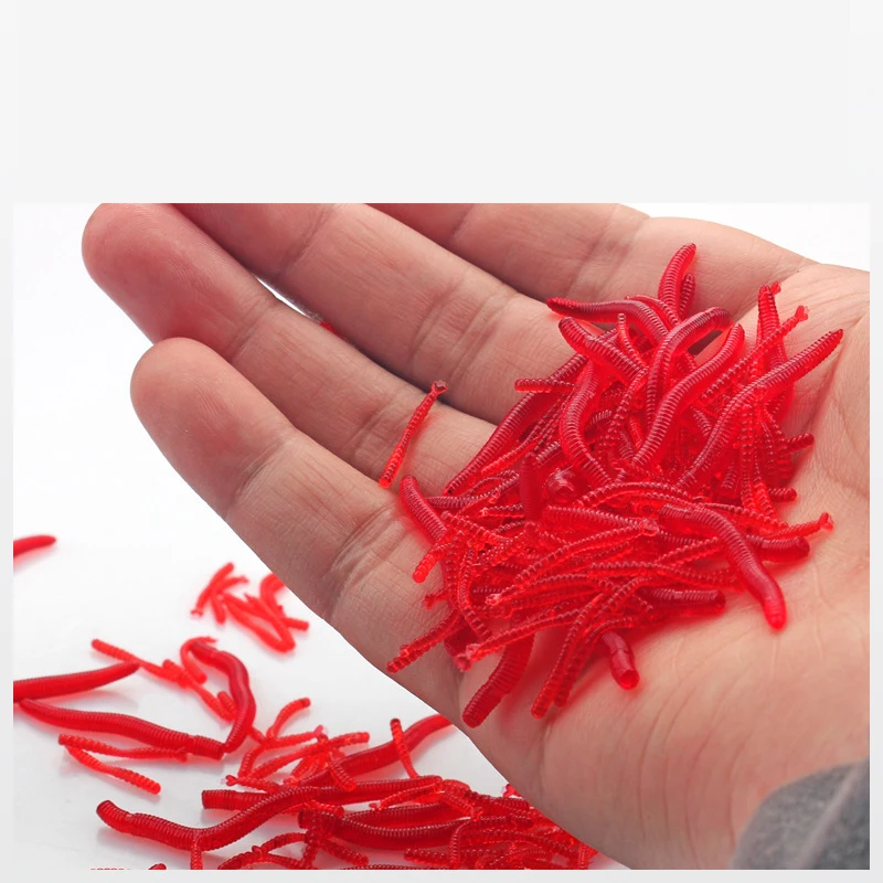 

200pcs Lifelike Red Worm Soft Lure 35mm Earthworm Fishing Silicone Artificial Bait Fishy Smell Shrimp Additive Bass Carp