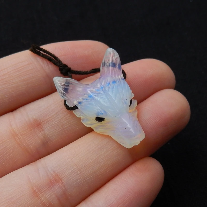 

Special Offer Carved Wolf Head Opalite Birthday Gift Necklace Pendant 25x18x10mm 4g Natural Stone Trendy Jewelry Accessory