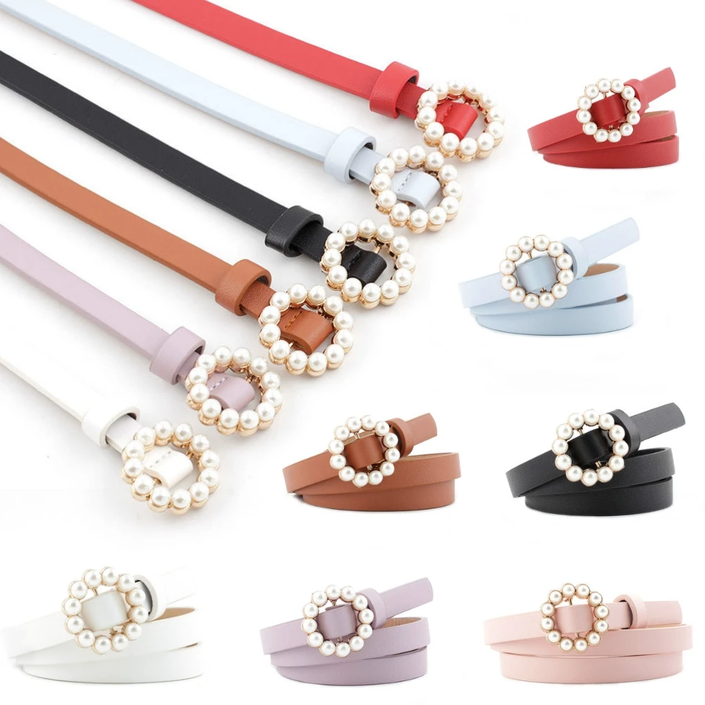 

Wild Lady Smooth Buckle Belt Round Inlaid Decorative Pearl Belt Female Waist Belts for Women