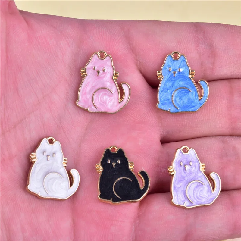 

10pcs Sitting Fat Cat Charm Pendants Animal Alloy Metal Enamel Charms for DIY Jewelry Making Dropshipping