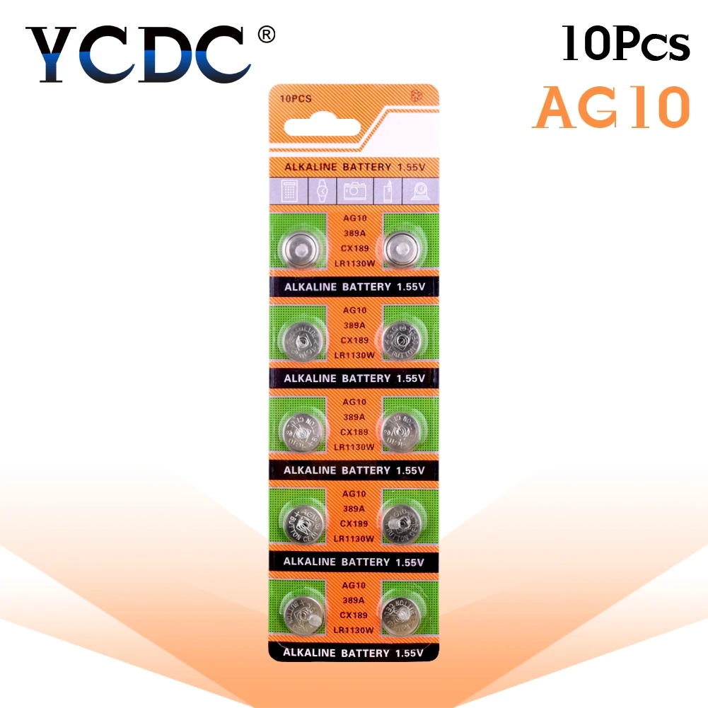 10pcs/pack AG10 LR1130 389 SR1130 Button Batteries 189 LR54 Cell Coin Alkaline Battery 1.55V SR54 For Watch Toys Remote | Электроника