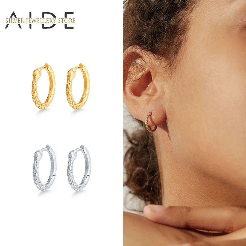 

AIDE Punk Snake Hoop Earrings For Women Minimalism Glossy Serpentine 925 Sterling Silver Pierced Huggie Earings Jewelry brincos
