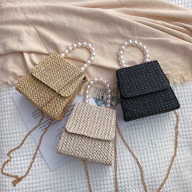 Новинка лета 2020 ручная работа соломенная плетеная сумка-мессенджер с жемчужной