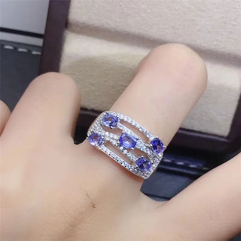 Promotion Natural Tanzanite Ring 3mm*4mm Tanzanite Stone Ring Solid 925 Silver Gemstone Ring Romantic Brithday Gift