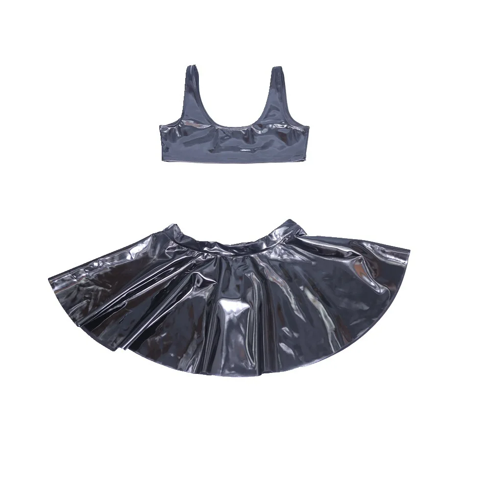 S-XXL плиссированная юбка из ПВХ суперкороткая кофточка для косплея с листьями