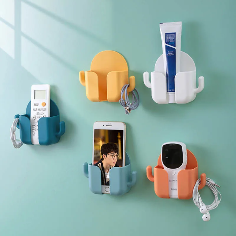 

Wall-mounted ABS Punch-free for Storage Paste Type Multifunction 1Pcs Remote Control Holder Phone Charging Rack 5 Color