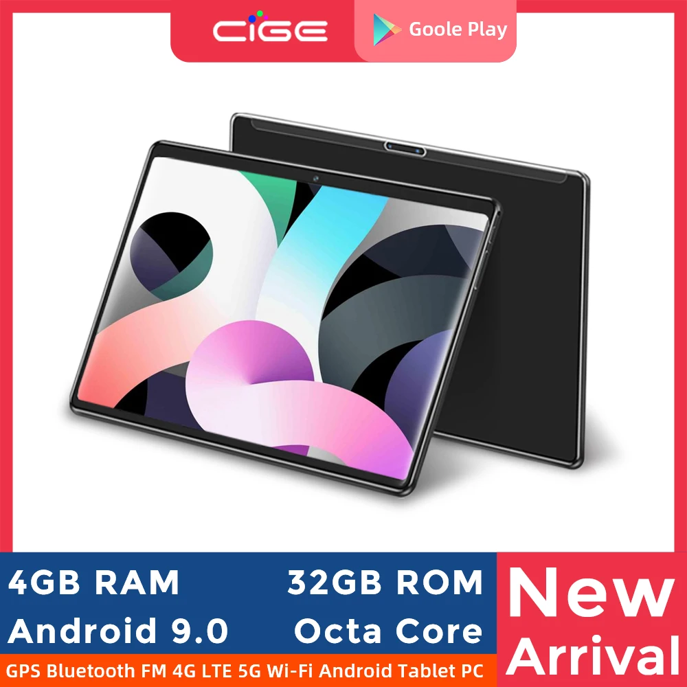 CIGE 10 Inch Tablet PC Android 9.0 Octa Core 4GB RAM 32GB ROM 4G LTE Cell 6000mAh Tablets Dual 2.4G 5G Wifi 10.1 For Children's