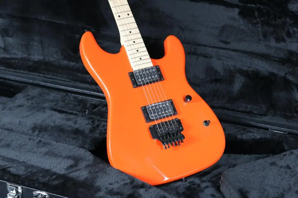 Popular orange color hh pickups electric guitar guitarra tremolo bridge maple neck free shipping | Спорт и развлечения