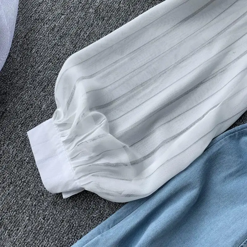 Женское шифоновое джинсовое платье короткое платье-блуза с длинным рукавом