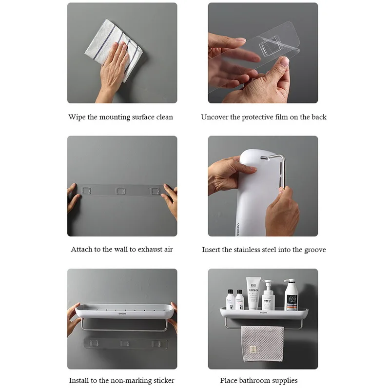 

Nordic Style Adhesive Bathroom Shelf Organizer Wall Mounted Shampoo Spices Shower Storage Rack Holder Bathroom Accessories