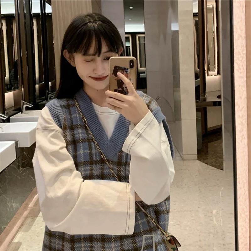 Женский винтажный клетчатый жилет в стиле Харадзюку стильная уличная одежда