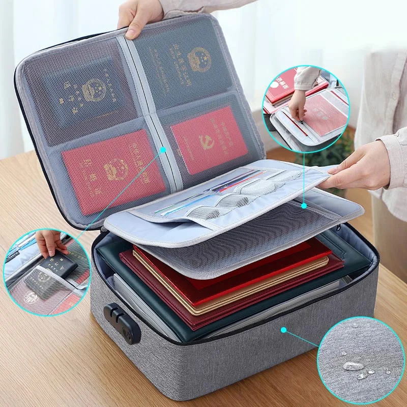 

Documsnt Storage Bag Large Capacity Multi-Layer Files Folder Briefcase With Lock Credit Card Certificate Handbag Home Organizer