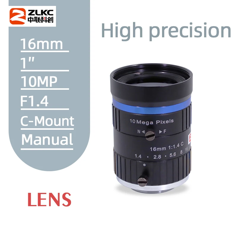 

10MP HD lens 16mm F1.4 10Megapixel Machine Vision Lens Manual Iris FA Lens for Industrial Camera C-Mount Low Distortion CCTVLens