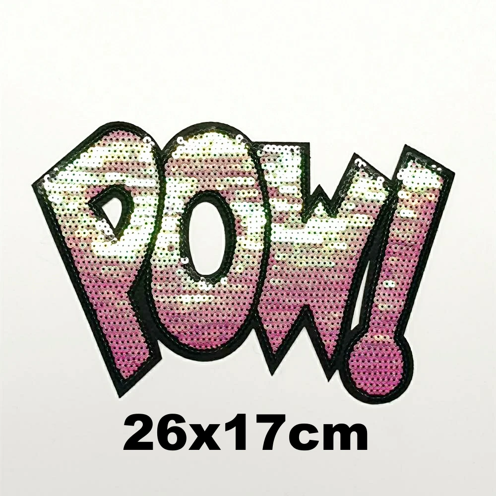 

Accessory large embroidery big letter pow cartoon patches for clothing AZ-3403