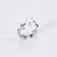 s925 ring female korean forest fresh freshwater pearl ring opening adjustable love rings women 925 sterling silver