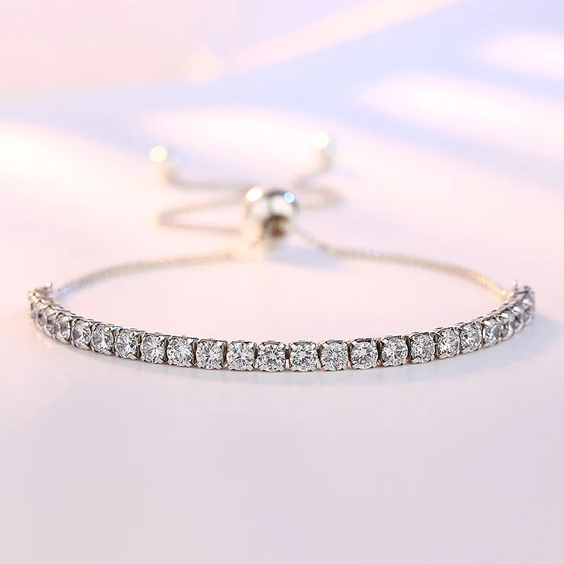 

Silver Shiny Bracelet Ladies Chain Tennis Bracelet Silver Jewelry Simple Shiny Adjustable Bracelet