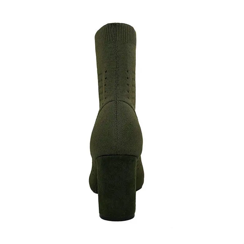 Женские ботинки на высоком каблуке BIGTREE зеленые эластичные вязаные ботинки-носки