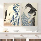 Постеры и принты Ukiyoe в японском стиле, Картина на холсте с расчесывающими волосами Geisha и мытьем головы, настенные винтажные картины для украшения ванной комнаты