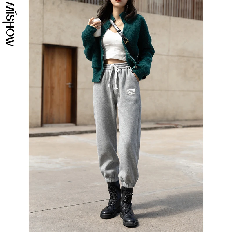 

MISHOW 2021 Winter High Waist Sweatpants For Women Warm Ankle Length Fashion Botton Female Solid Trousers MXA44K0135