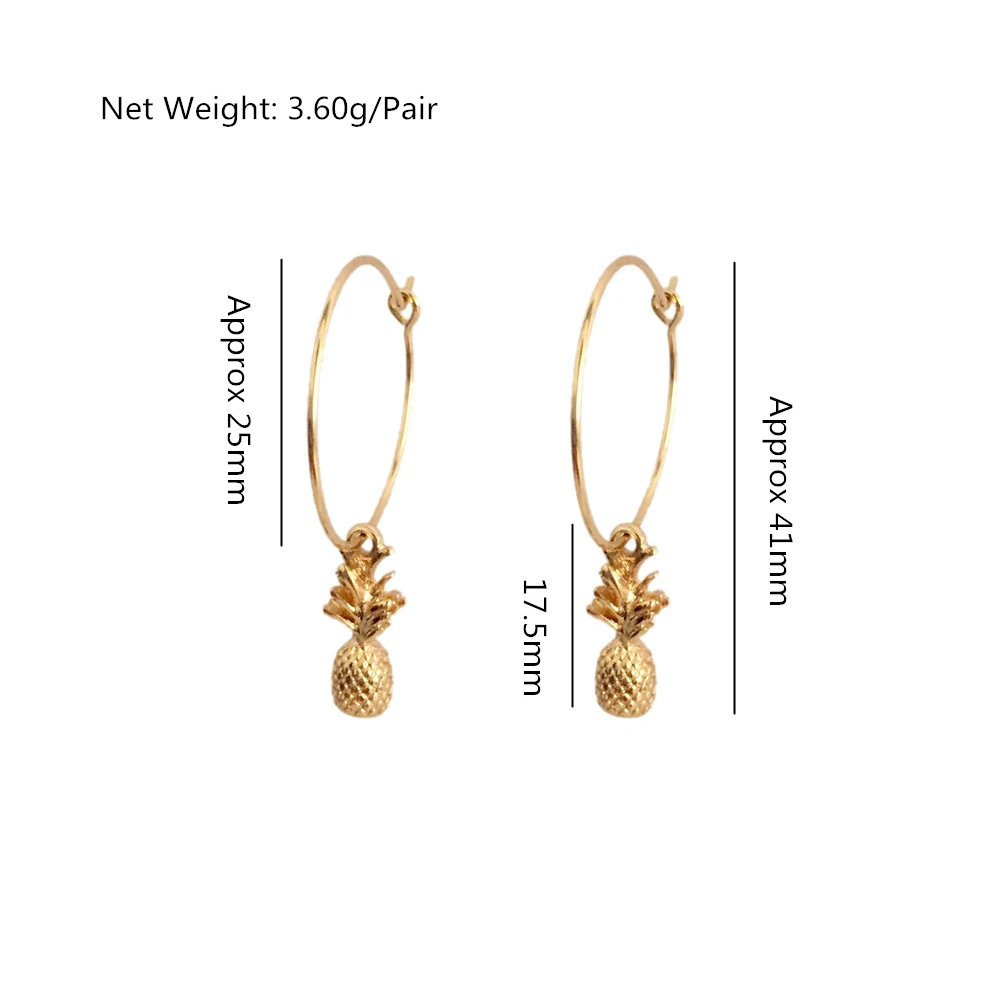 

2020 New Fashion High Quality Hoop Earring Simple Charms Jewelry Gold Color Fruit Pineapple Shape Pendant Earrings