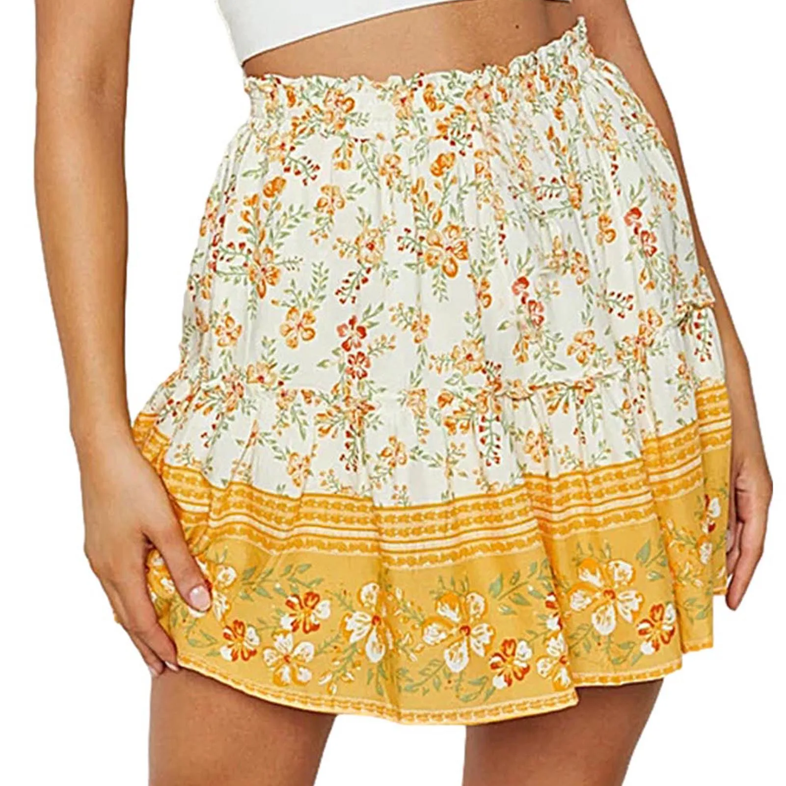 Мини-юбка женская в богемном этническом стиле короткая юбка с принтом сетчатая