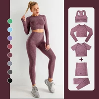 seamless yoga suit breathable leggings for fitness suite long solid color tracksuit running wear short womens sportswear set