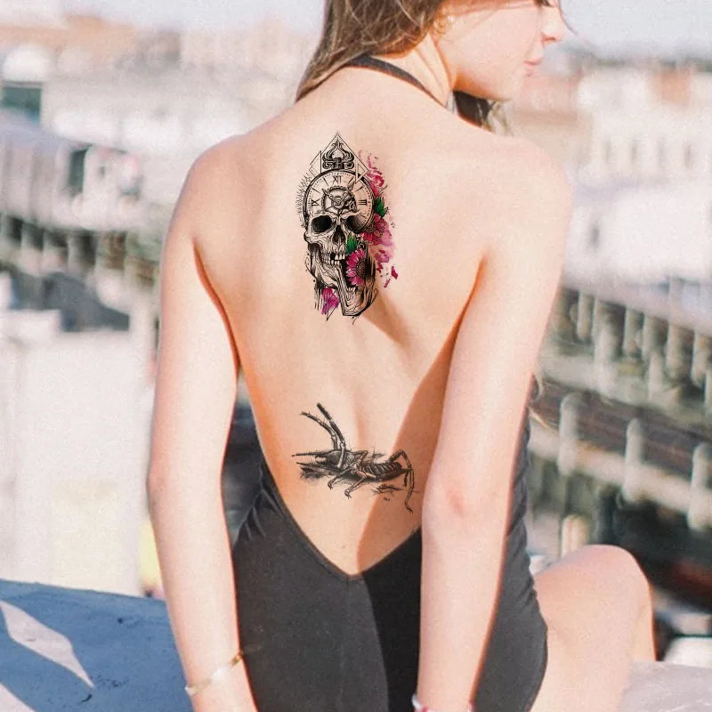 Водостойкая тату наклейка с черепом львом волком лисой лосем драконом Временная