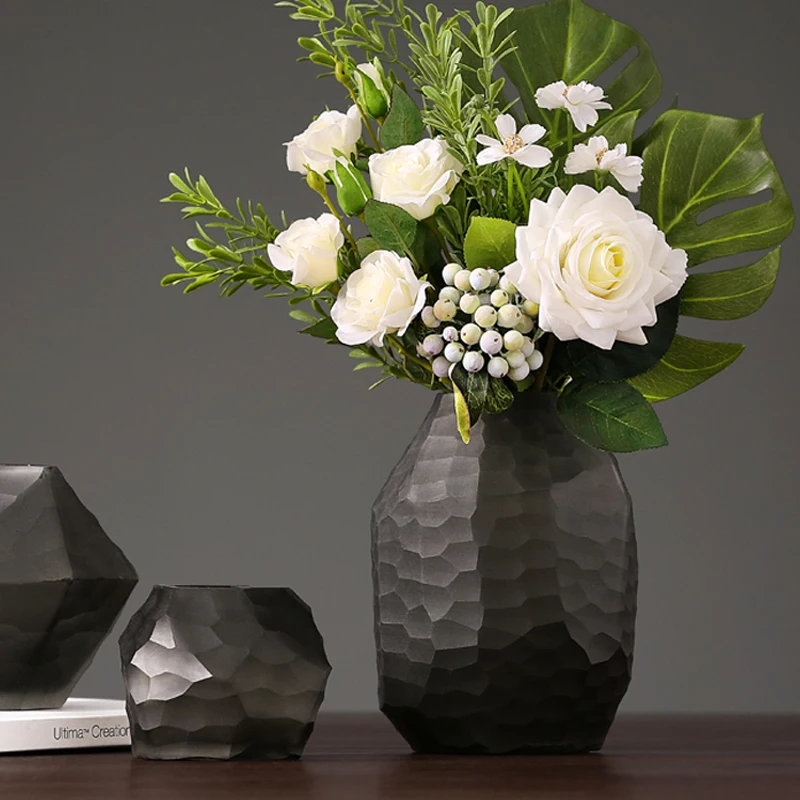 Europe diamond glass vase High-quality Hydroponics dried flowers arrangement Tabletop large vase living room home decoration