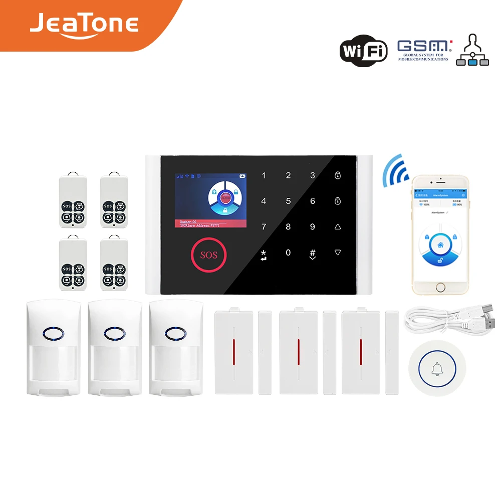 Jeatone Сенсорная панель GSM Wi Fi система сигнализации комплект ПЭТ датчик