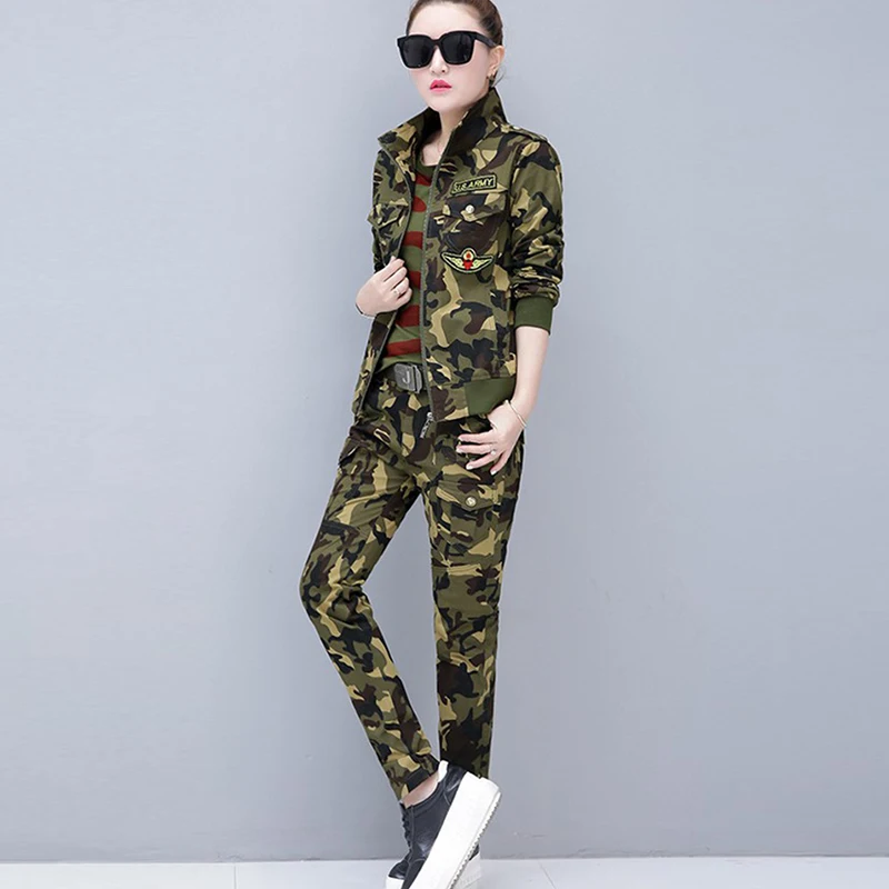 2020 Conjunto Feminino Для женщин Хлопок Военная униформа в камуфляжном армейском стиле