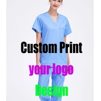 custom print logos nurse uniform sets working outfit hospital custom made doctor clothes outfit top pant cotton medical set