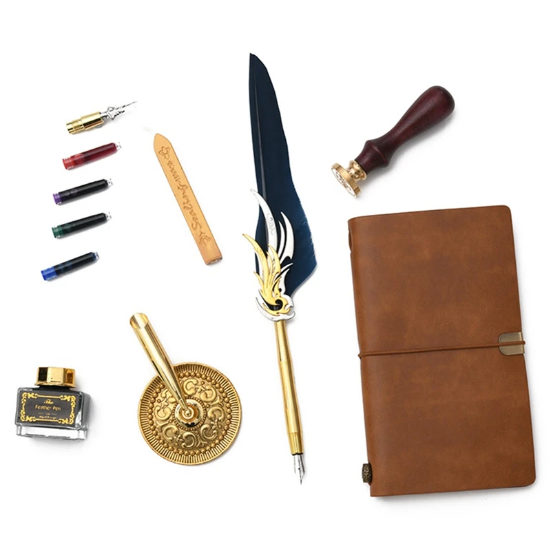 

Fountain Pen Set Vintage Sprinkling Gold Feather Pen Student Calligraphy Writing Dip Pen Birthday Gift