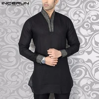 incerun men shirt streetwear v neck long sleeve patchwork fitness vintage casual shirts men indian clothes plus size 2021