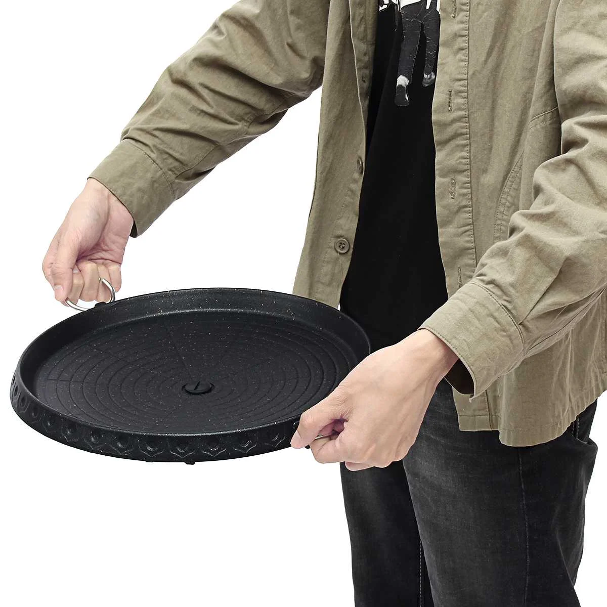 

Korean Outdoor Barbecue Grill Non-Stick BBQ Round Pan Grills Easily Cleaned Aluminum Portable Gas Stove Cookware Accessories