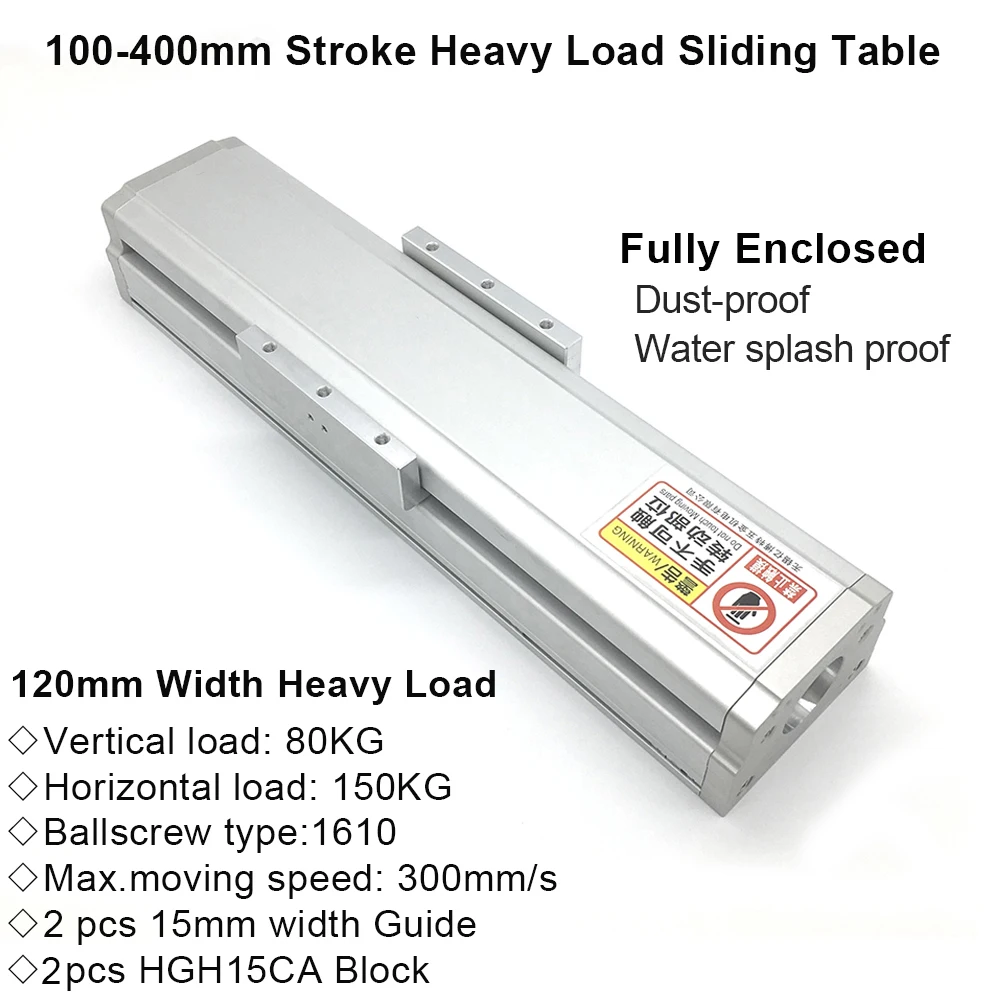 

Fully Enclosed Guide Linear Module Heavy Load 120mm Width 1610 Ballscrew 2pcs HGH15CA Block Sliding Table Dust-proof Cover