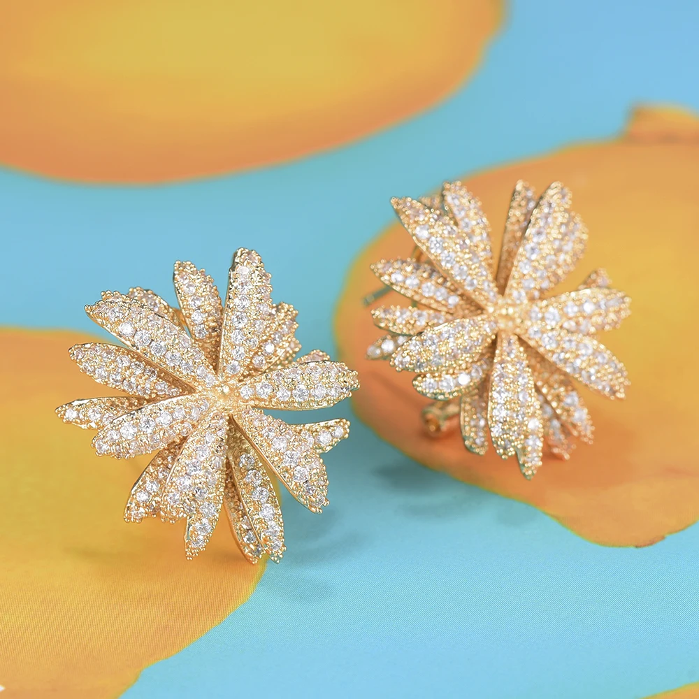 

Blachette Trendy Firework Flower Stud Earrings For Women Wedding Cubic Zircon CZ Dubai Indian Women Party Daily Earrings Bohemia