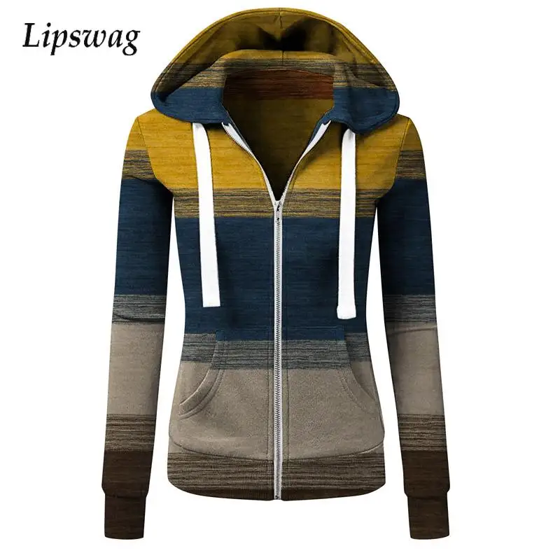 

Autumn Oversize Pocket Hooded Sweatshirt Jacket Trendy Lady Fashion Long Sleeve Zip-up Outwear Women Winter Print Fleece Hoodies